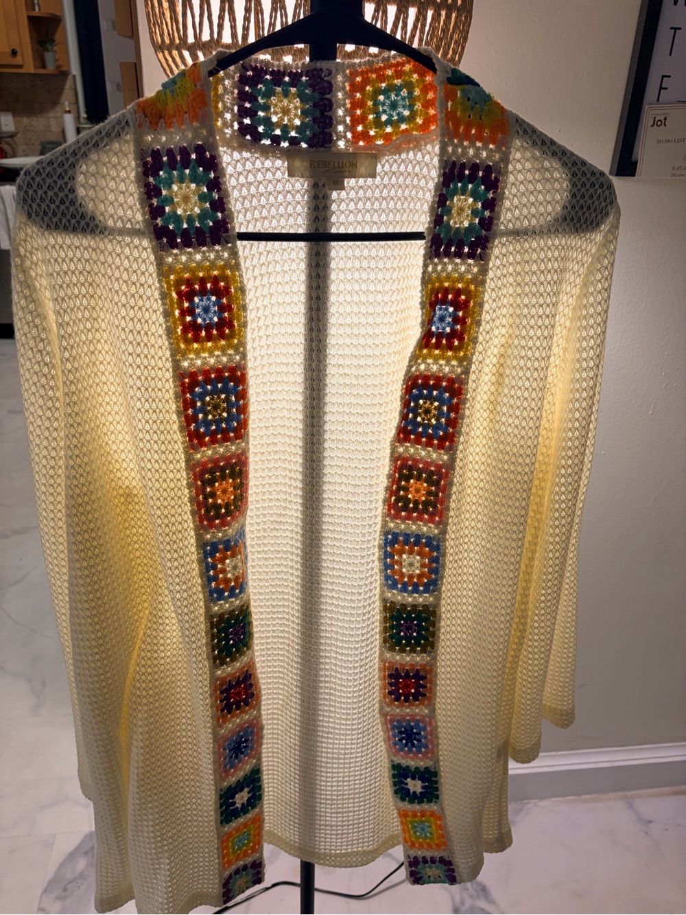 Rebellion Cream Sheer Cover-Up with Multicolor Crochet Collar